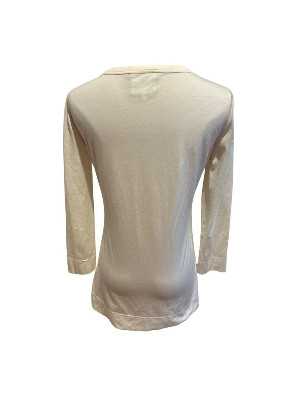 NWOT 2PC AKRIS PUNTO BERGDORF GOODMAN TAN RUFFLE V-NECK & CREAM KNIT SCOOP TOPS - Picture 7 of 9
